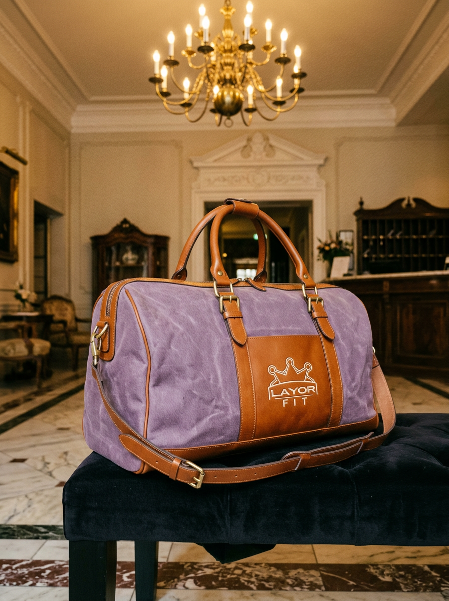 Layor Fit — Purple Heritage Duffel hotel lobby