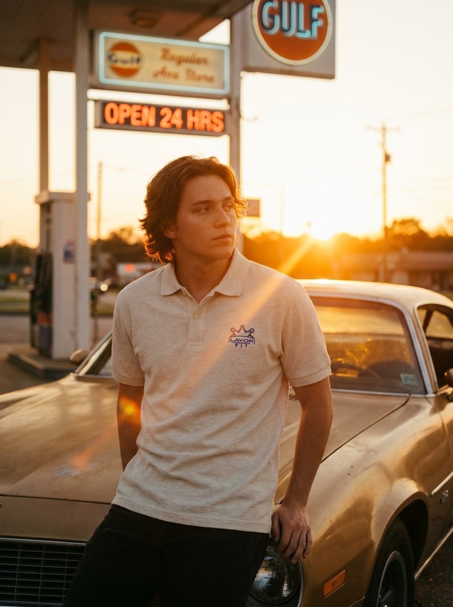 Warm summer Layor Fit polo at golden hour