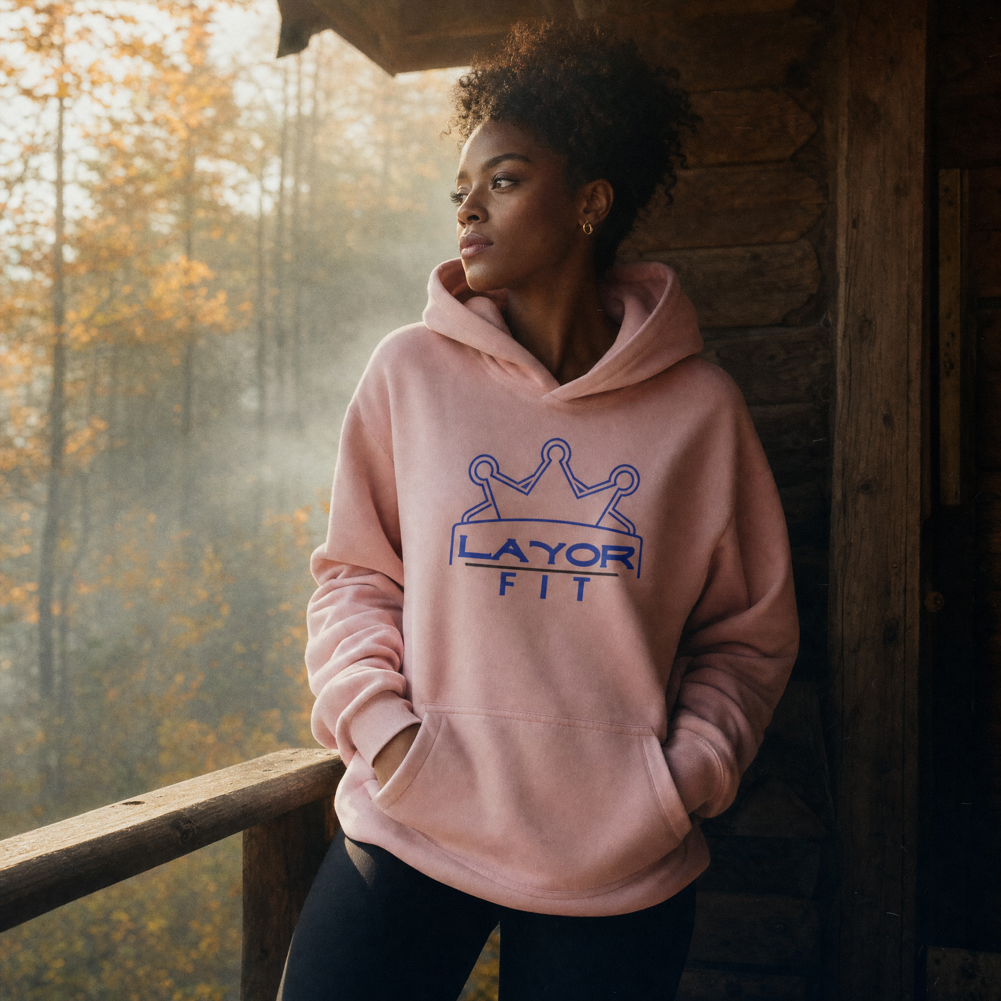 Layor Fit — Pink Decade Hoodie cabin porch
