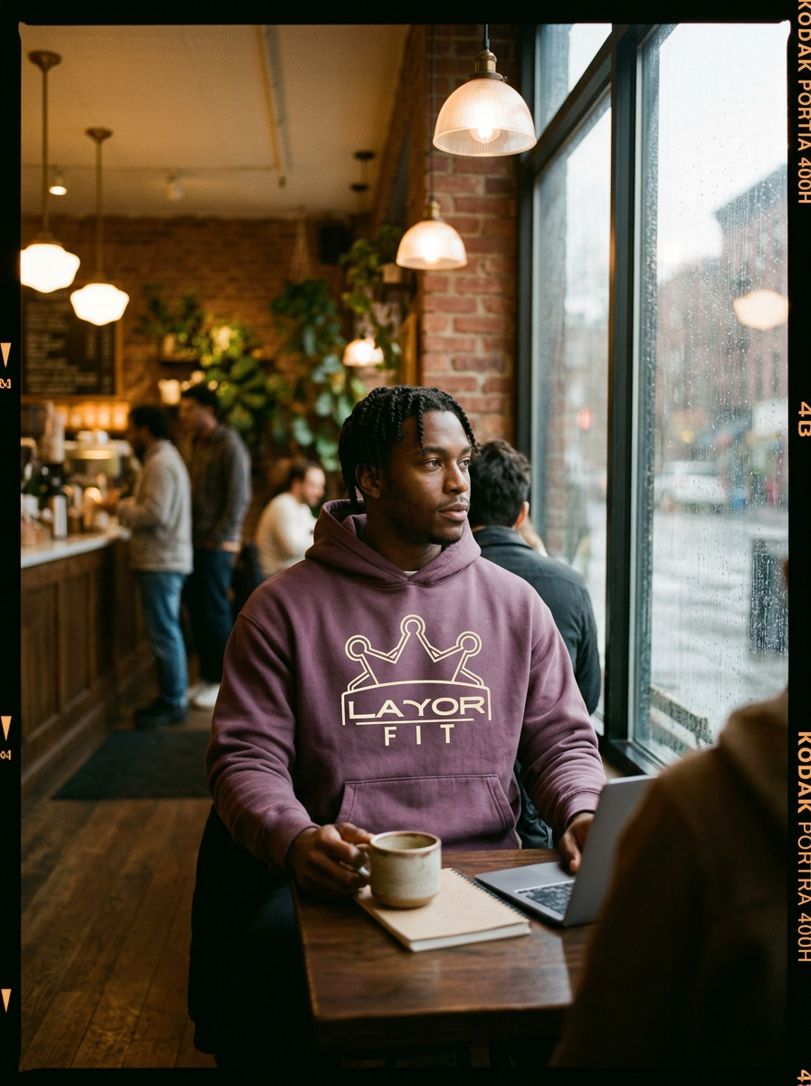 Layor Fit — Purple Decade Hoodie coffee shop