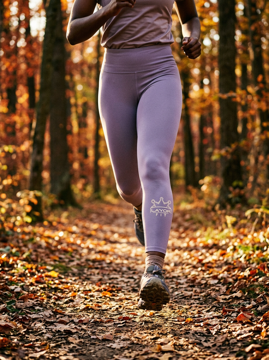 Layor Fit — Purple leggings on autumn trail