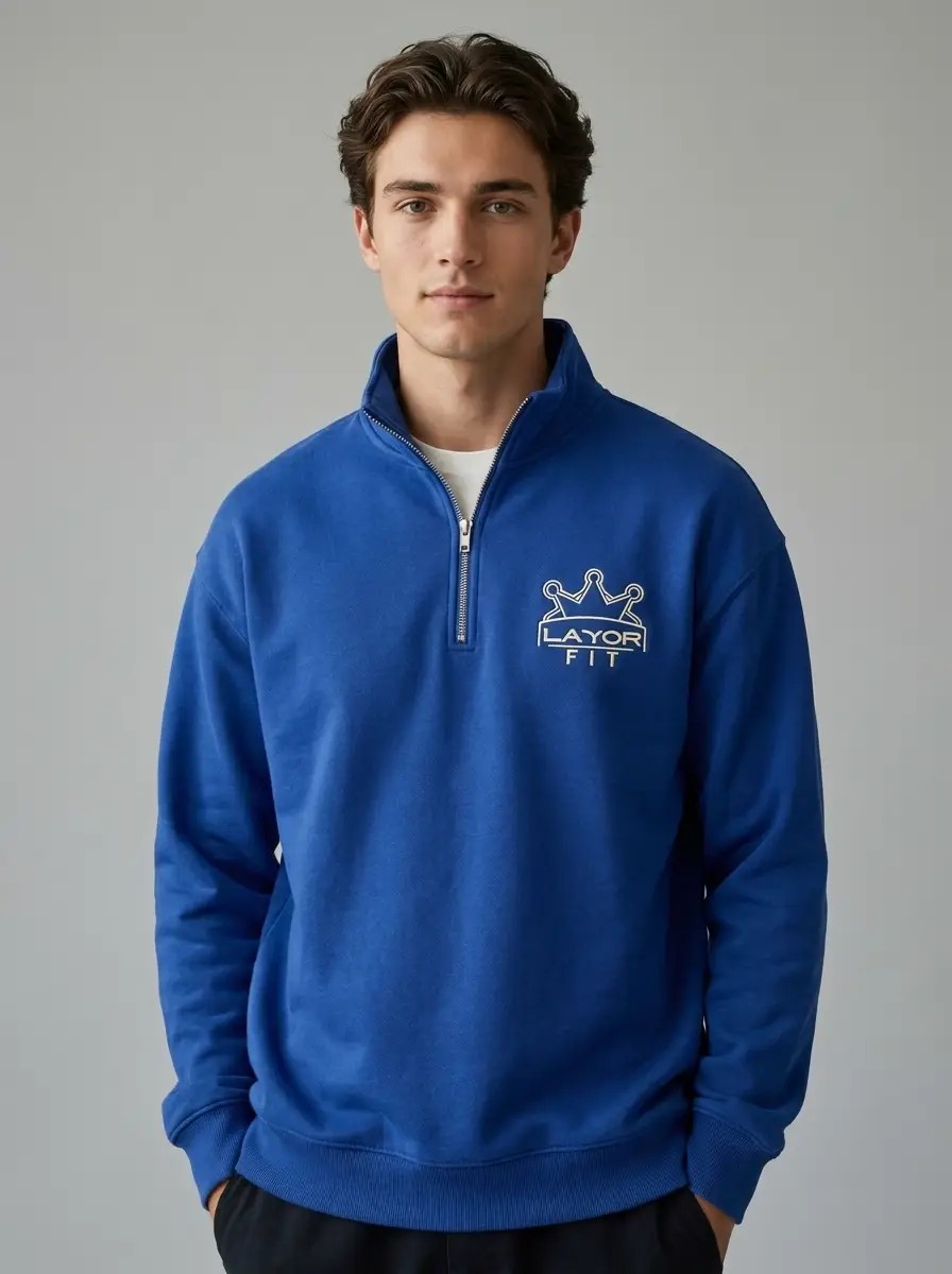 Cotton Quarter-Zip in royal blue