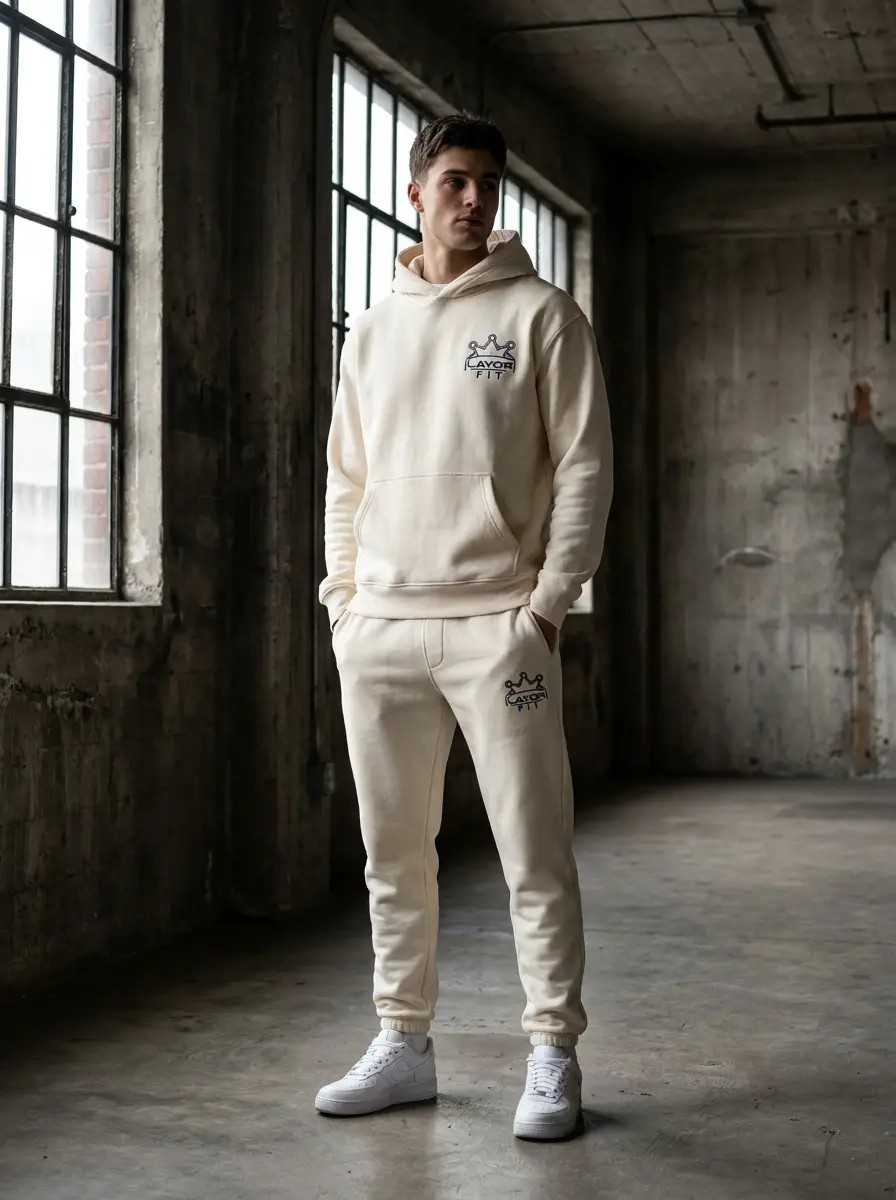 The Hoodie Sweat Set in cream