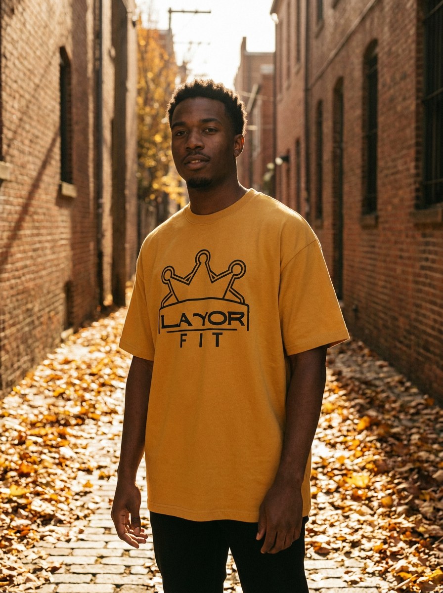 Mustard tee in graffiti alley