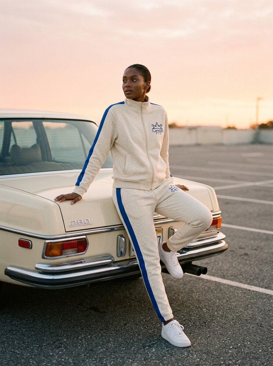 Layor Fit — Cream tracksuit vintage Mercedes sunset